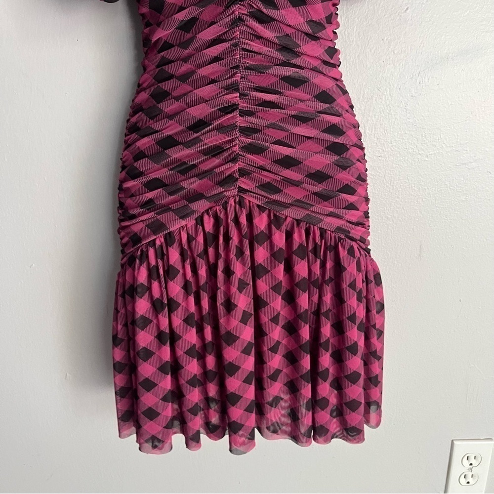 Miss Selfridge Pink Checkered Mesh Fit And Flare Dress 6 - Picture 9 of 16